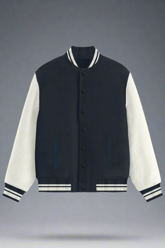 Plain Navy-Blue Unisex Varsity Jacket