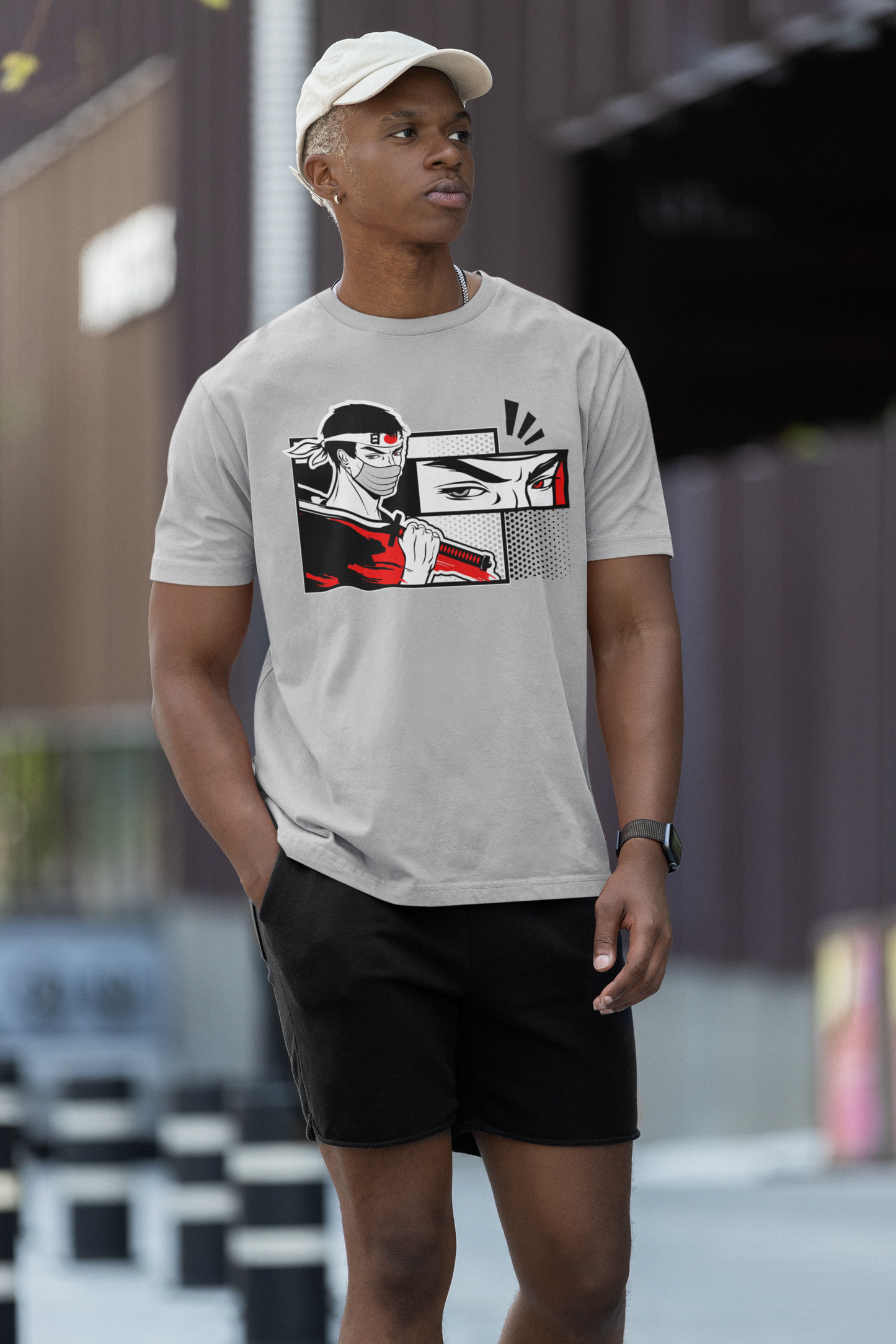 A masked samurai warrior unisex Oversized T-shirt