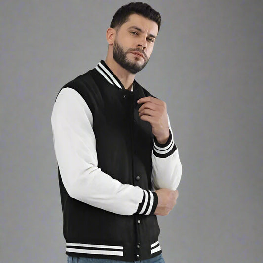 Plain Black Unisex Varsity Jacket